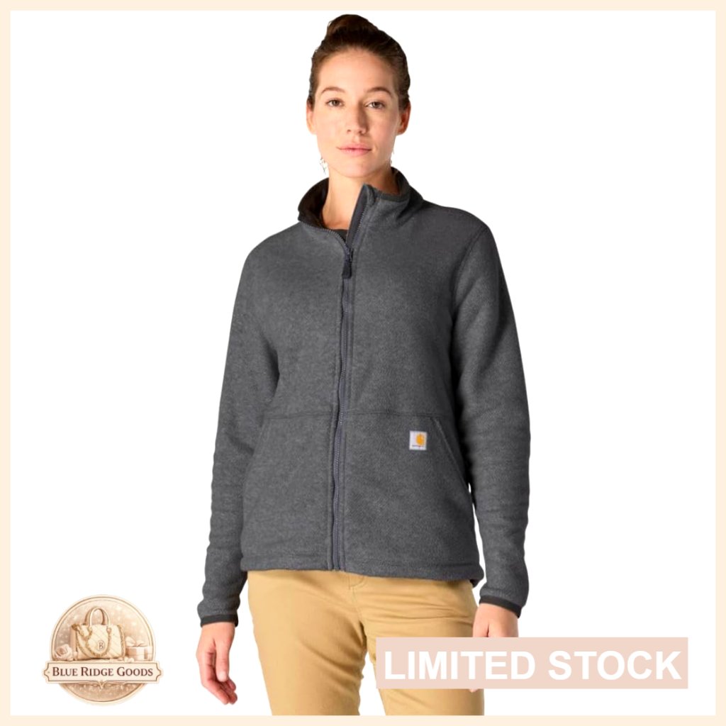 Full-Zip Fleece Jacket Relaxed Fit Classic Textured Mock Neck Active Wear